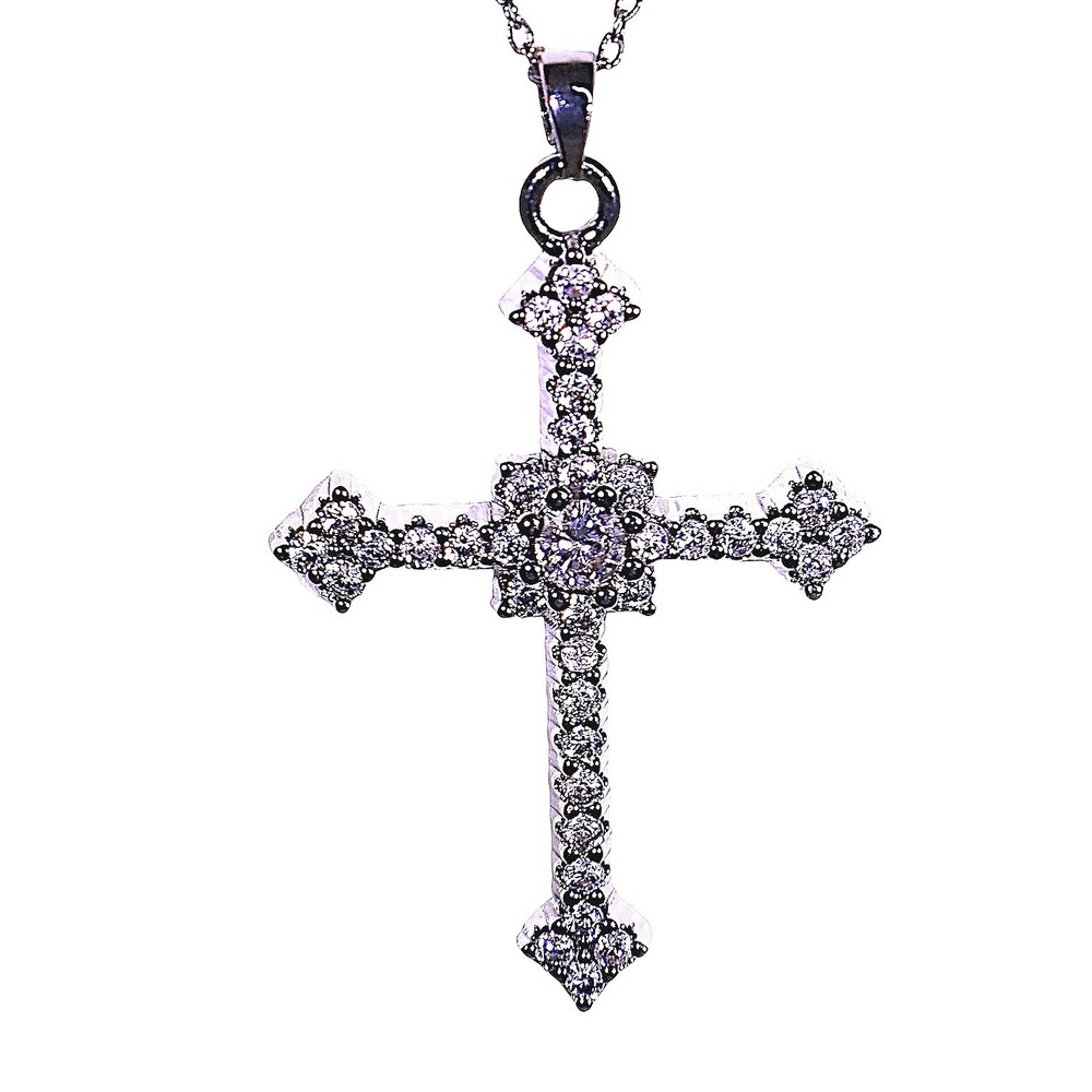 NWT Silver Overlay Swarovski Crystal Cross Pendant Necklace Religious Bling NEW